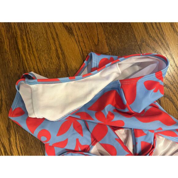 Boden Knot Bandeau One Piece Swimsuit Blue with Red Floral Size UK 10 US 6 - Picture 10 of 13